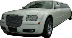 White Chrysler limo for hire, School Proms, Birthday celebrations and anniversaries. Cars for Stars (Banstead)